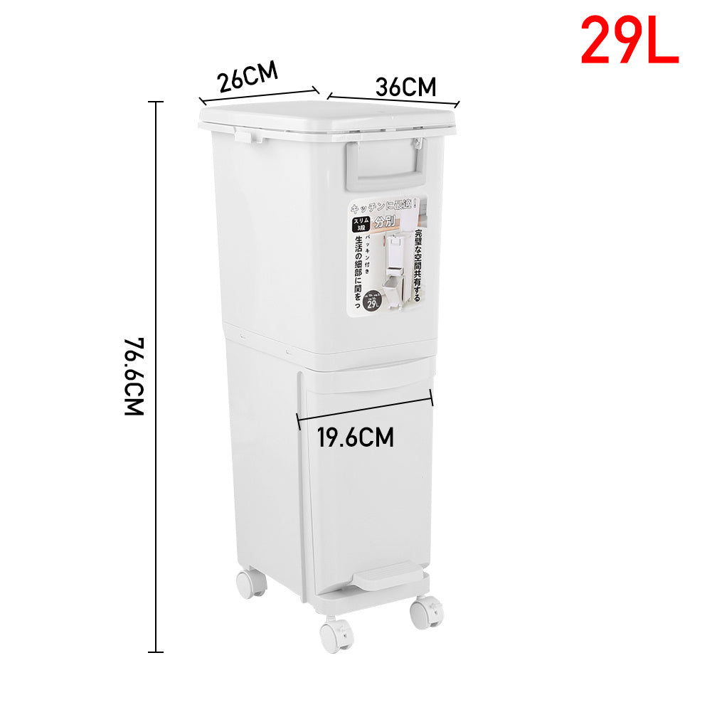29L Double-Layer Rubbish Bin with Wheels