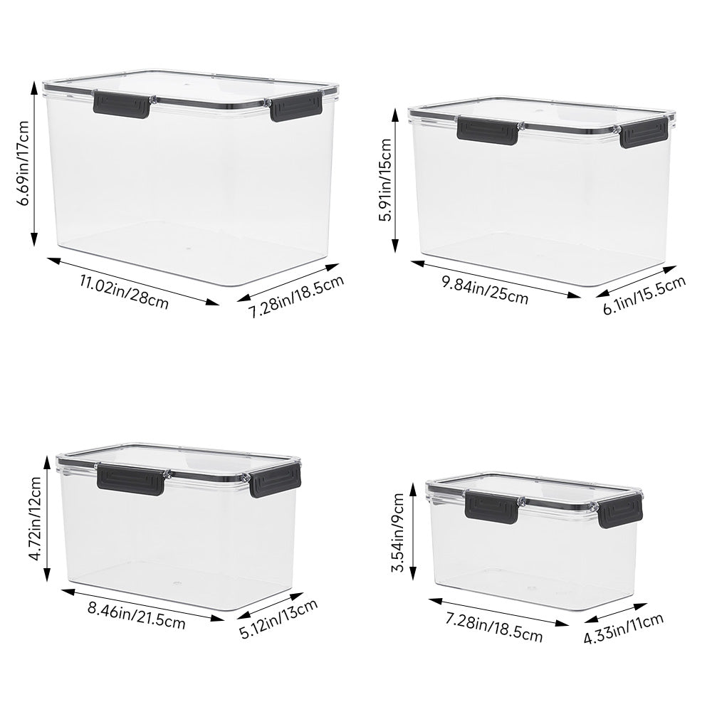 Set of 4 Stackable Clear Storage Boxes Fridge Organisers