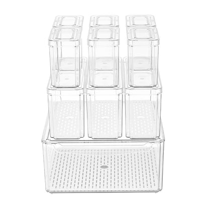 Set of 10 Stackable Clear Fridge Organisers Storage Boxes
