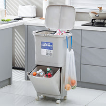 White Double-Layer Three-Compartment Trash Can with Wheels