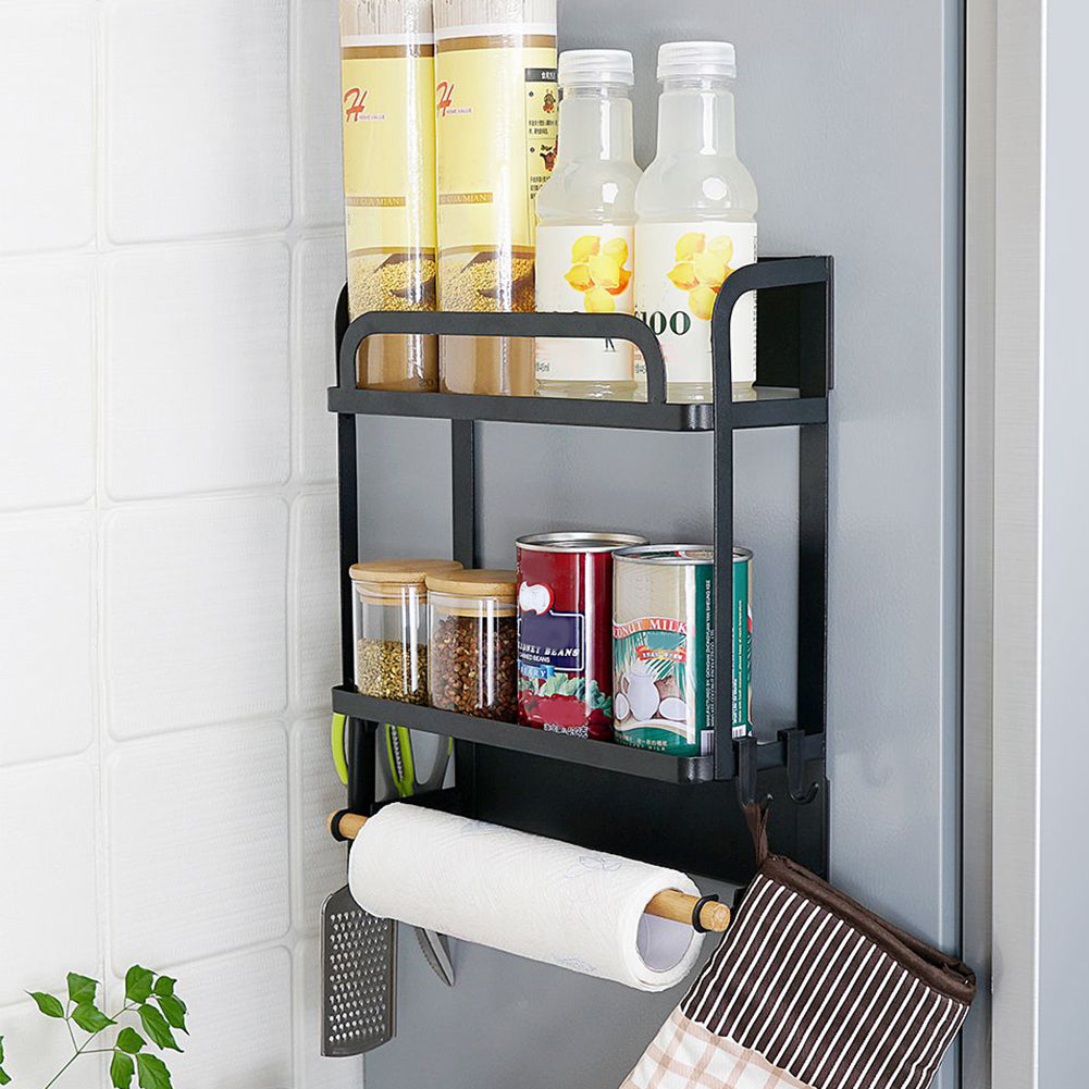2-Tier Magnetic Fridge Organizer with Paper Towel Holder