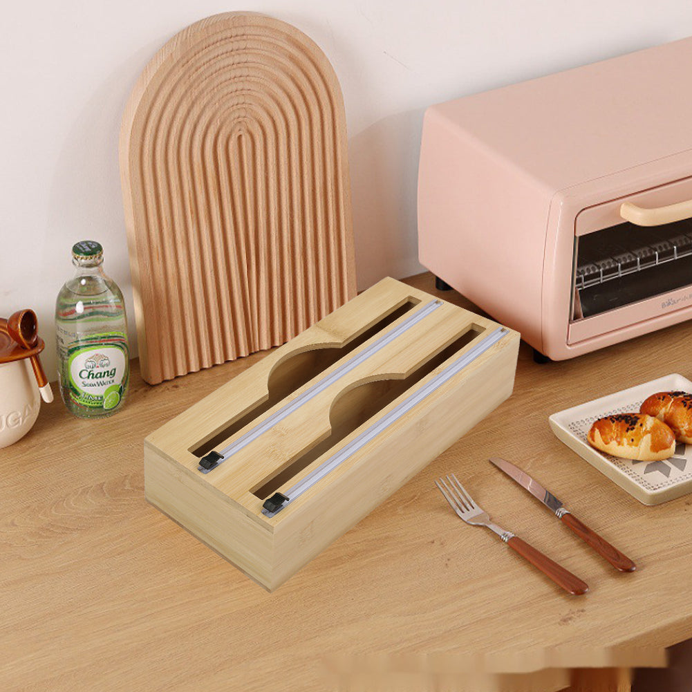 2-tier Bamboo Wall Mounted Wrap Dispenser with Cutters