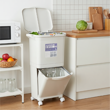 45L White Double-Layer Three-Compartment Trash Can with Wheels