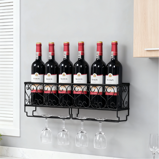 Elegant Wall-Mounted Wine Glass Rack for Upside Down Goblet and Bottle Storage