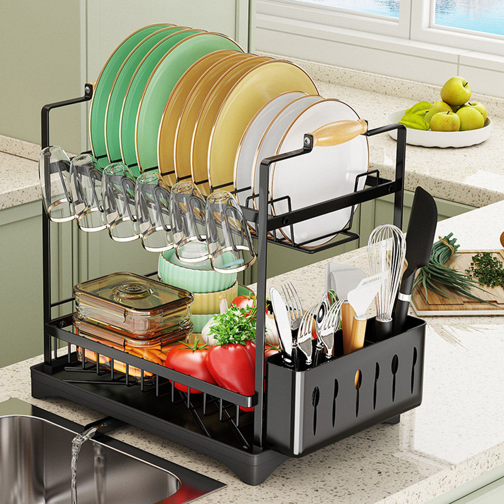 2-Tier Dish Drainer with Utensil Holder