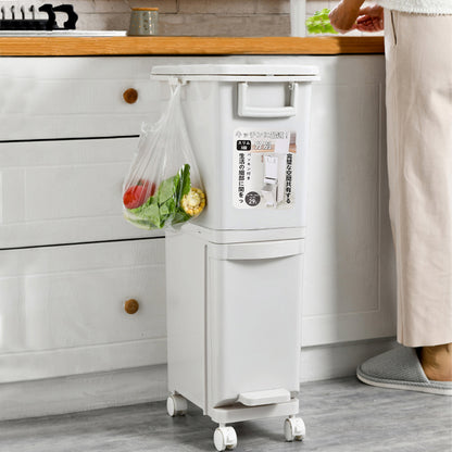 29L Double-Layer Rubbish Bin with Wheels