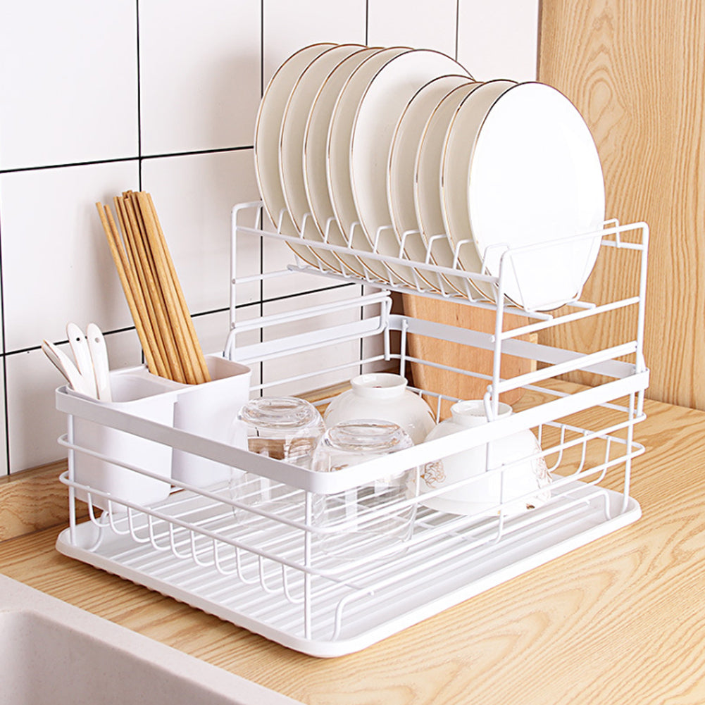 2-Tier Metal Kitchen Dish Drainer Rack