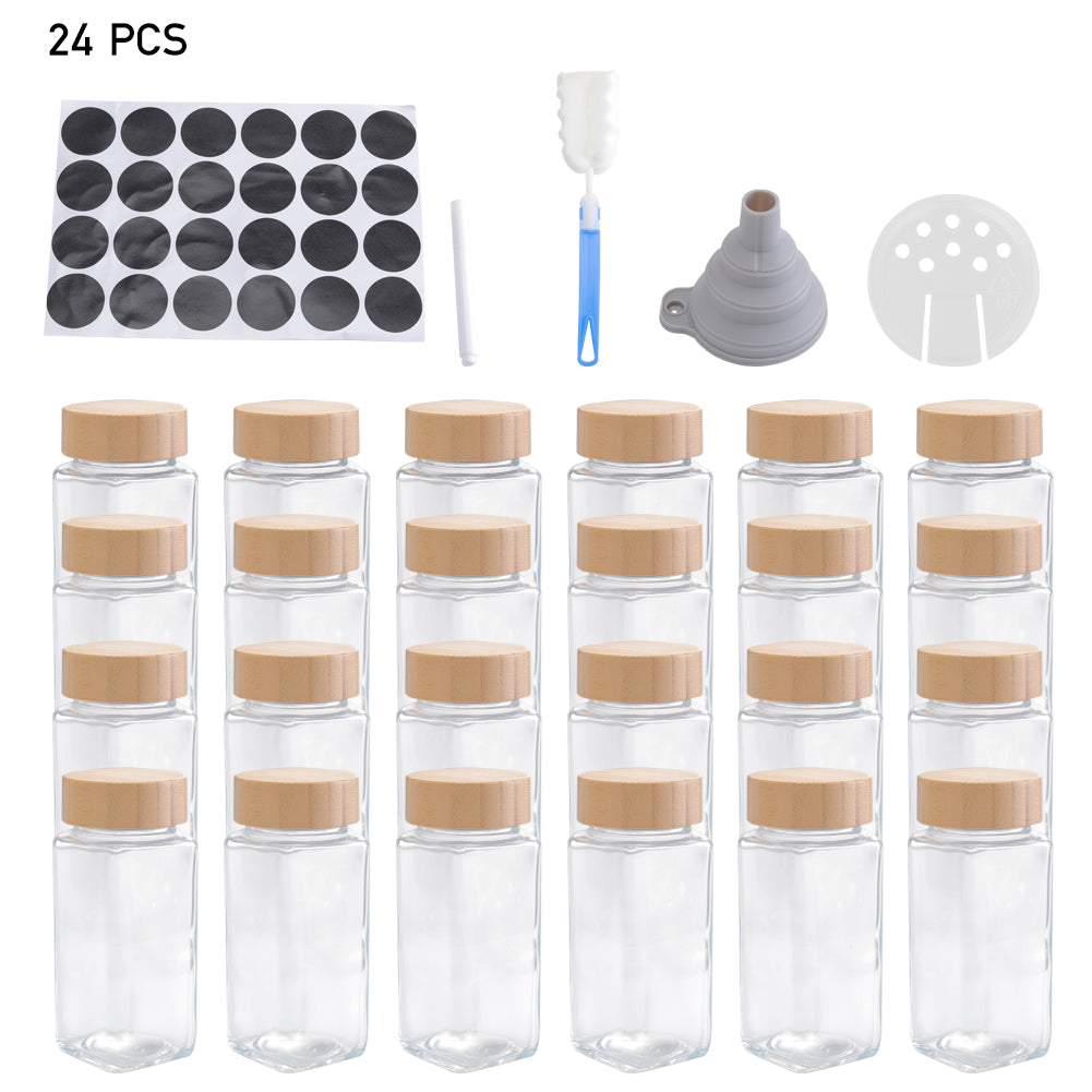 12Pcs/ 24Pcs Glass Spice Jars with Bamboo Lids