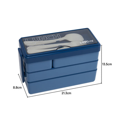 3-Layer Bento-Style Plastic Lunch Box with Cutlery