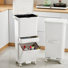 49L 3-Tier Dry Wet Separation Trash Bin with Inner Buckets
