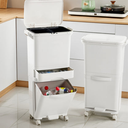 49L 3-Tier Dry Wet Separation Trash Bin with Inner Buckets