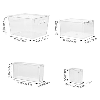 Set of 8 Stackable Clear Fridge Organisers Storage Boxes