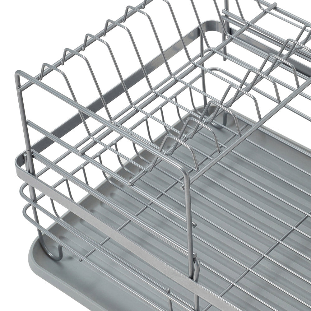 2 Tier Metal Dish Drainer Rack Sink Washing Plates Draining Board