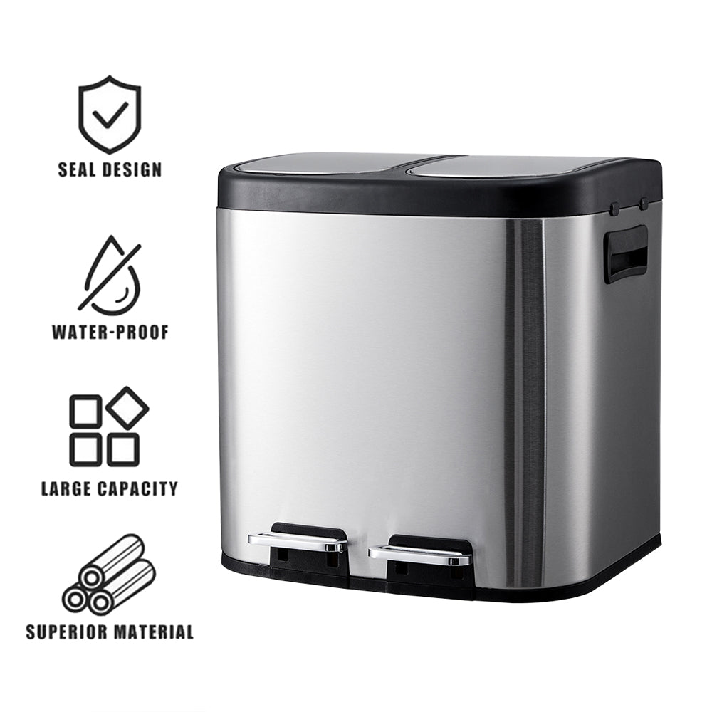 30L Stainless Steel Step Open Trash Can with Dual Pedals