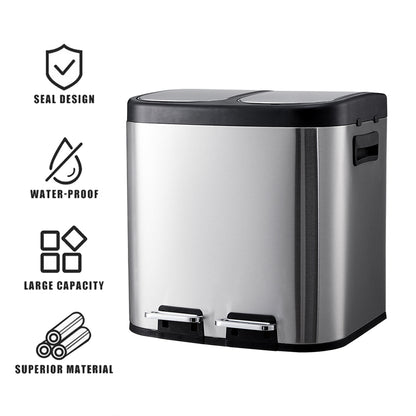 30L Stainless Steel Step Open Trash Can with Dual Pedals