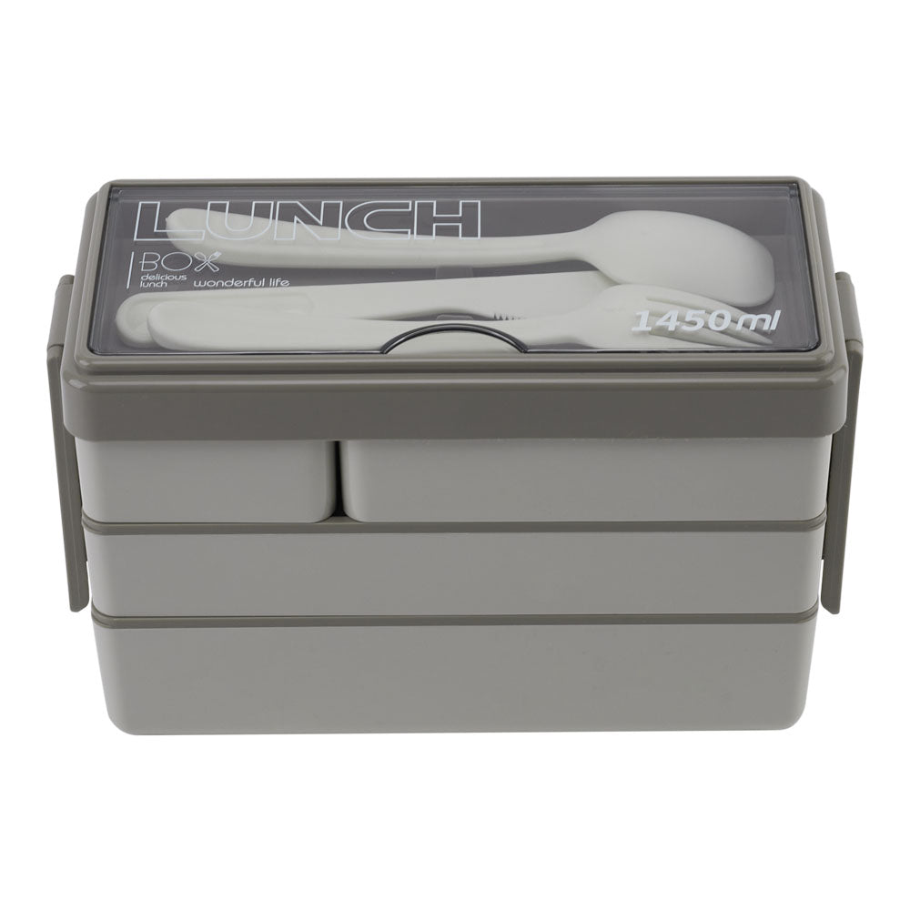 3-Layer Bento-Style Plastic Lunch Box with Cutlery