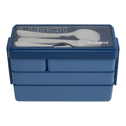 3-Layer Bento-Style Plastic Lunch Box with Cutlery