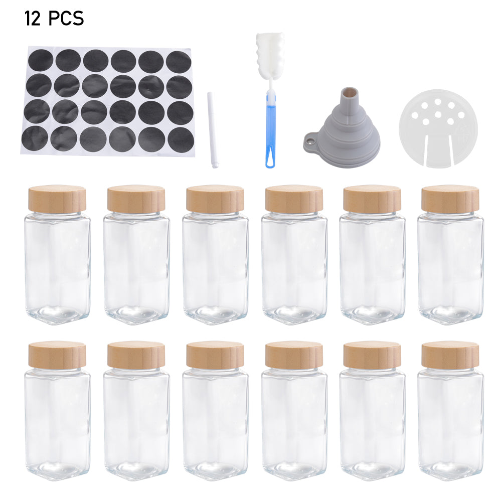 12Pcs/ 24Pcs Glass Spice Jars with Bamboo Lids