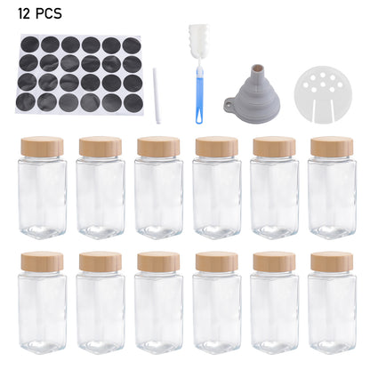 12Pcs/ 24Pcs Glass Spice Jars with Bamboo Lids