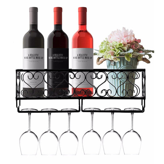 Elegant Wall-Mounted Wine Glass Rack for Upside Down Goblet and Bottle Storage