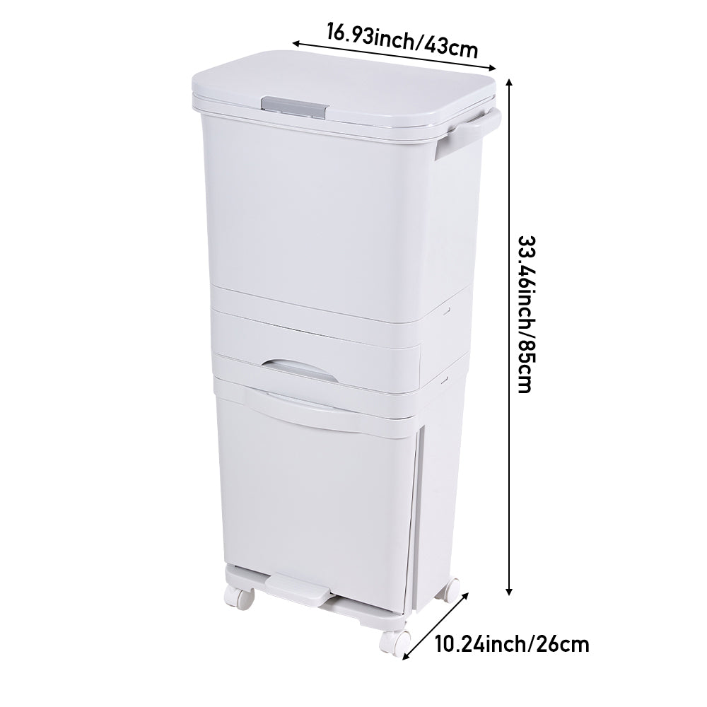 49L 3-Tier Dry Wet Separation Trash Bin with Inner Buckets