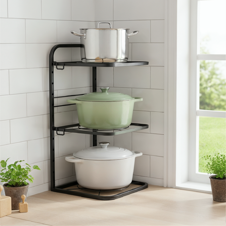 Kitchen Pot Pan Organizer Rack Adjustable Cookware Holder Stand