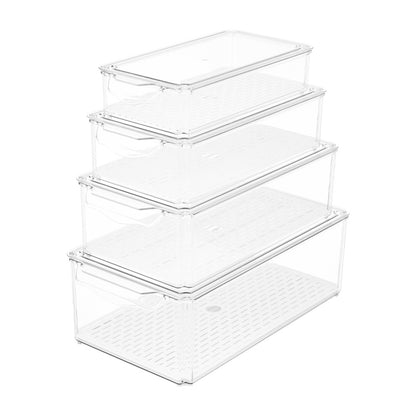 Set of 4 Stackable Clear Fridge Organisers Storage Boxes