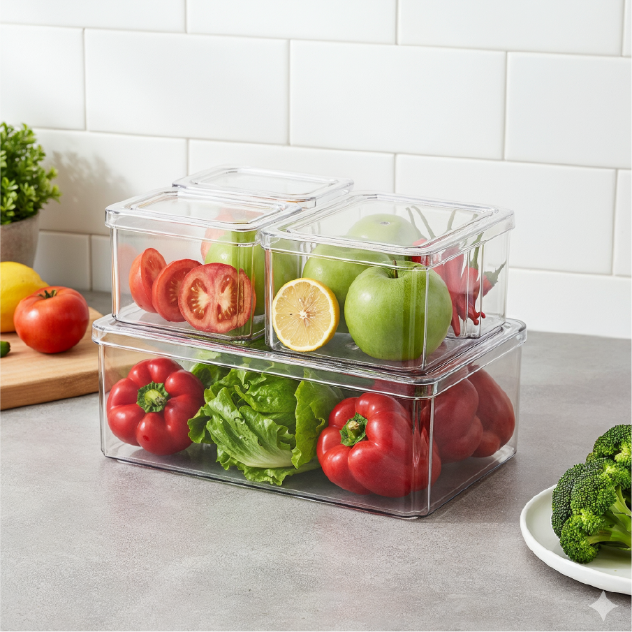 4Pcs Transparent Refrigerator Bins Organizer Set