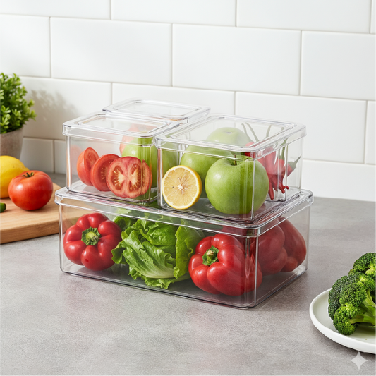 4Pcs Transparent Refrigerator Bins Organizer Set