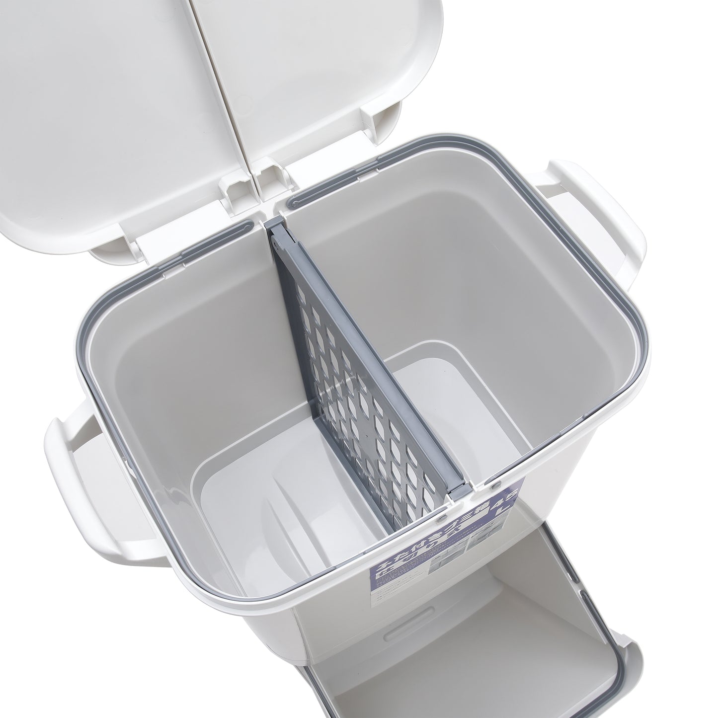 45L White Double-Layer Three-Compartment Trash Can with Wheels