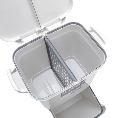 45L White Double-Layer Three-Compartment Trash Can with Wheels