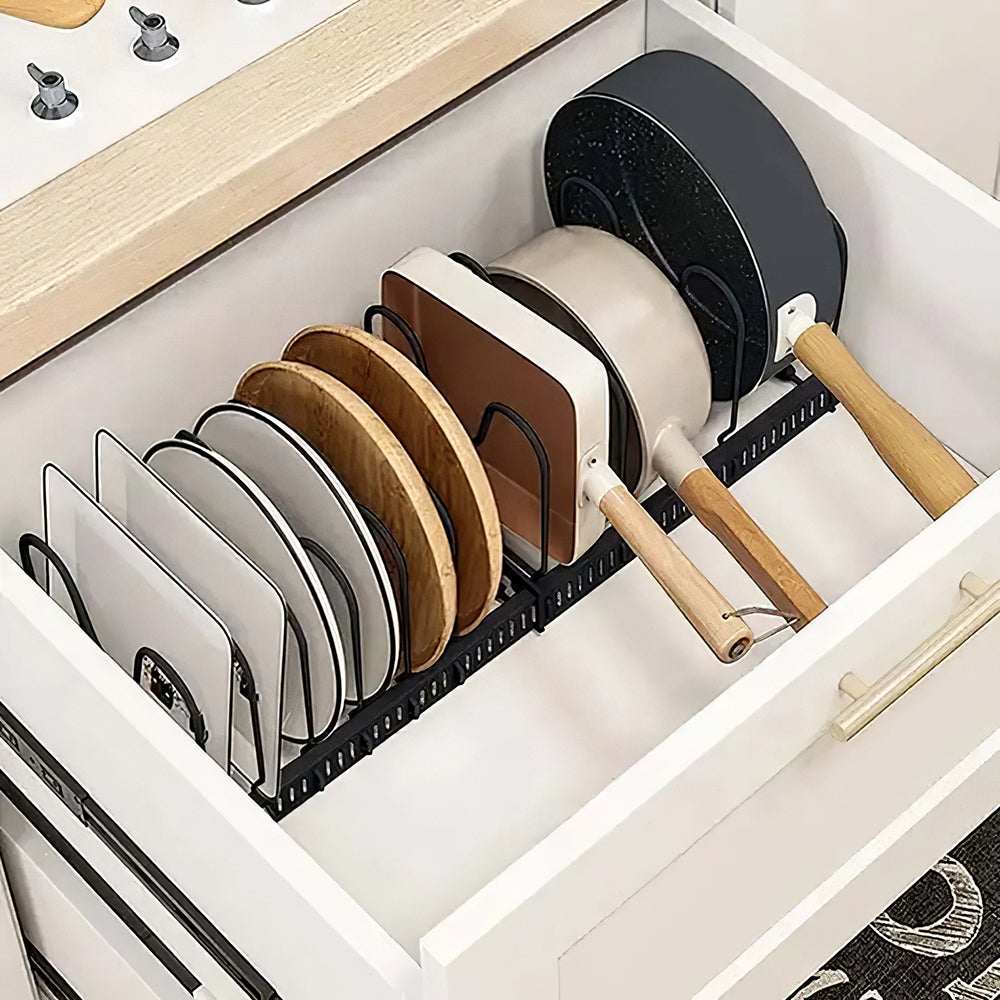 Expandable Pot Pan Lid Rack Pan Organiser with 10 Dividers