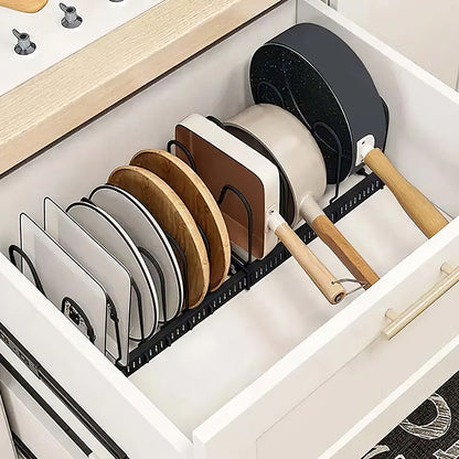 Expandable Pot Pan Lid Rack Pan Organiser with 10 Dividers