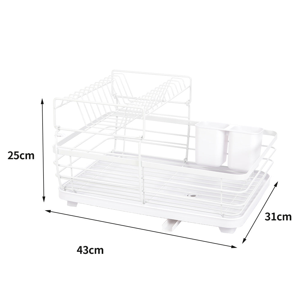 2-Tier Metal Dish Rack with Utensil Holder Dish Drainer for Kitchen Counter