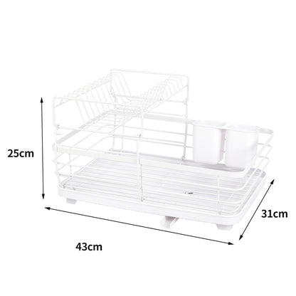 2-Tier Metal Dish Rack with Utensil Holder Dish Drainer for Kitchen Counter