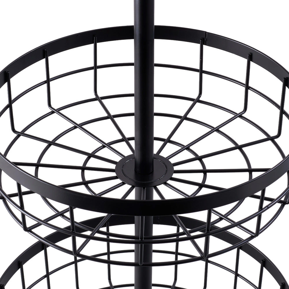 2-Tier Fruit Basket with Hangers and Wooden Handle