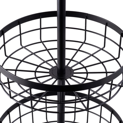 2-Tier Fruit Basket with Hangers and Wooden Handle