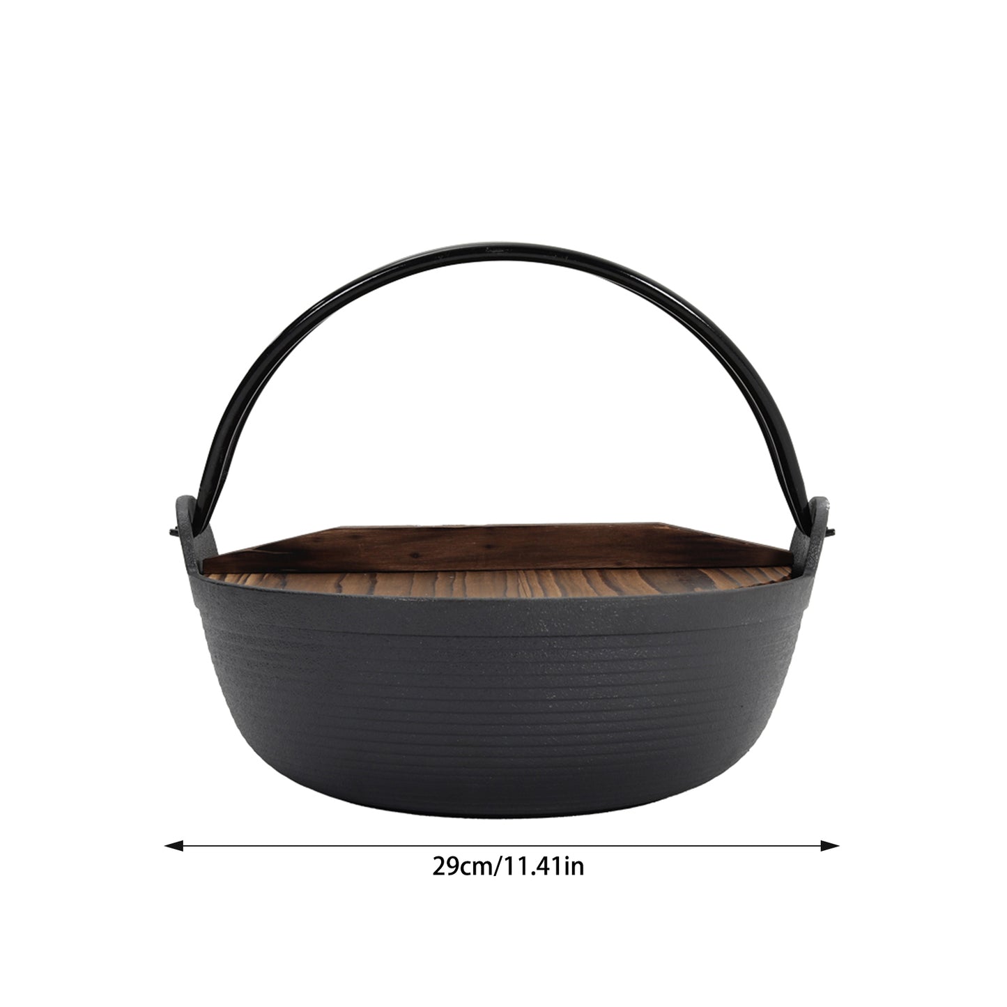29cm Cast Iron Pot with Wooden Lid for Campfire Cooking