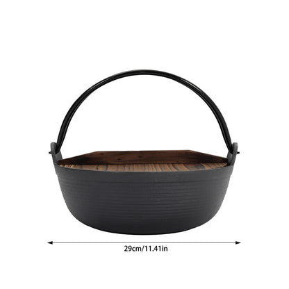 29cm Cast Iron Pot with Wooden Lid for Campfire Cooking