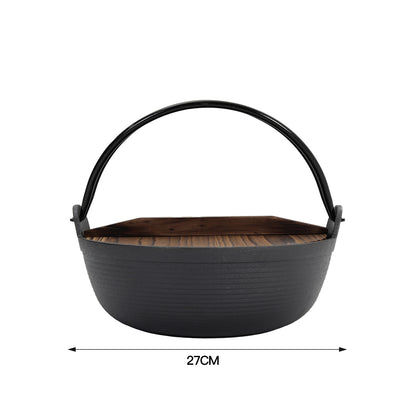 27cm Cast Iron Pot with Wooden Lid for Campfire Cooking