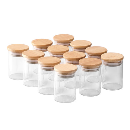 12Pcs Glass Spice Jar Set with Bamboo Lids