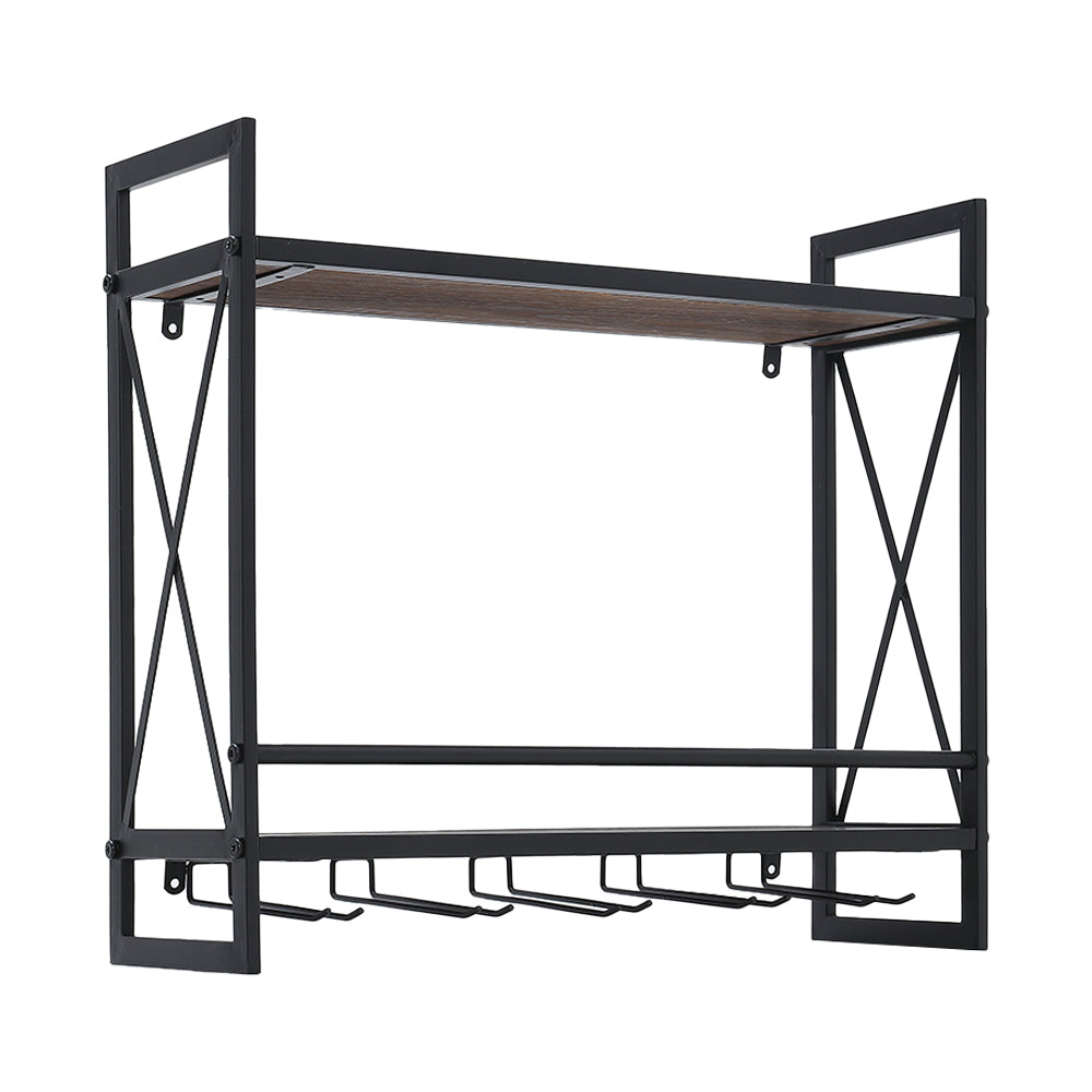 Industrial Hanging Wine Glass Rack Wall Mounted Floating with 5 Glass Holder