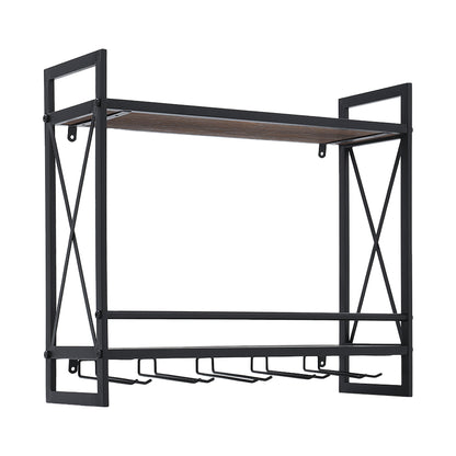 Industrial Hanging Wine Glass Rack Wall Mounted Floating with 5 Glass Holder