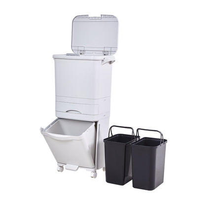 49L 3-Tier Dry Wet Separation Trash Bin with Inner Buckets