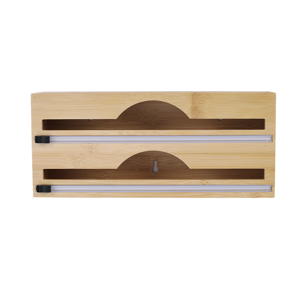 2-tier Bamboo Wall Mounted Wrap Dispenser with Cutters