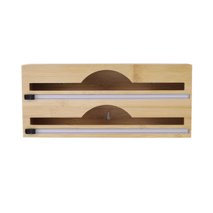 2-tier Bamboo Wall Mounted Wrap Dispenser with Cutters
