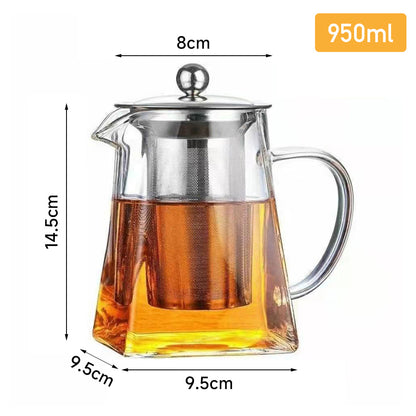 950ML Clear Square Glass Teapot with Infuser