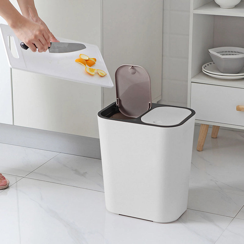 Kitchen 15L Rubbish Dustbin Double Section Recycling Bin