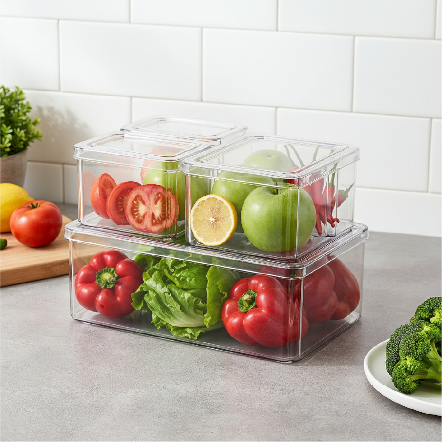 4Pcs Transparent Refrigerator Bins Organizer Set