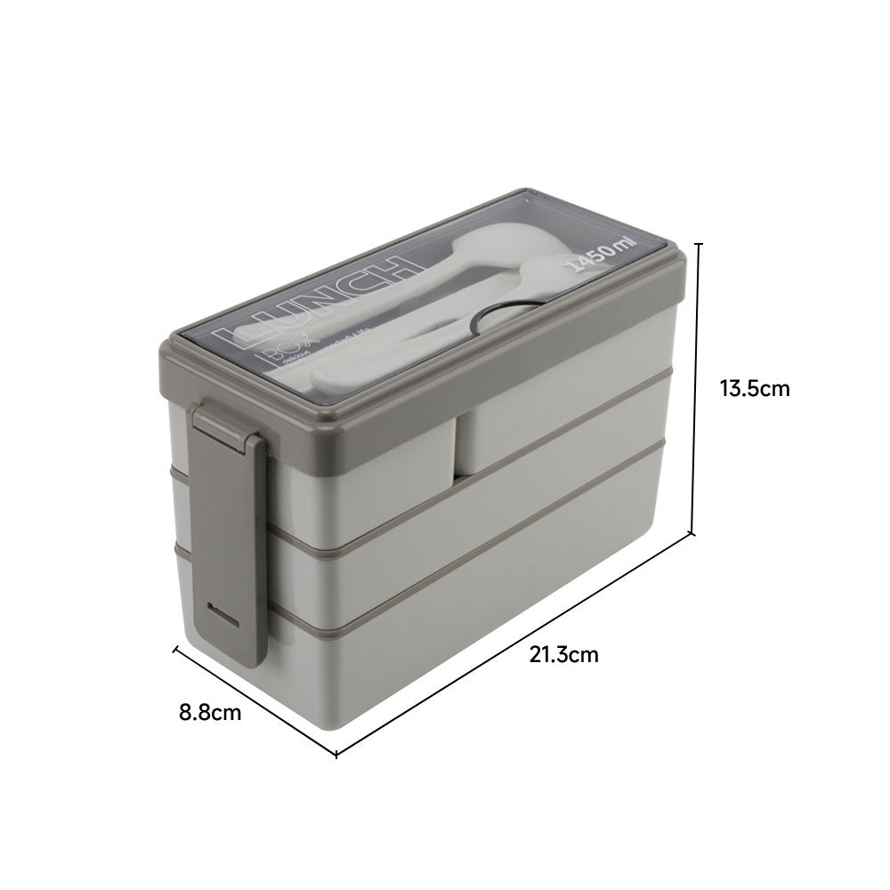 3-Layer Bento-Style Plastic Lunch Box with Cutlery